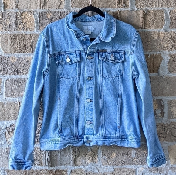 Vintage 90s Calvin Klein Jeans Double Stone Wash Denim Trucker Jacket Large - Picture 1 of 10